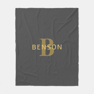 Stylish Name & Monogram   Gold & Dark Grey Fleece Blanket