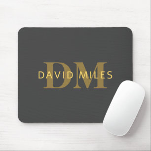 Stylish Name & Monogram   Gold & Dark Grey Mouse Mat
