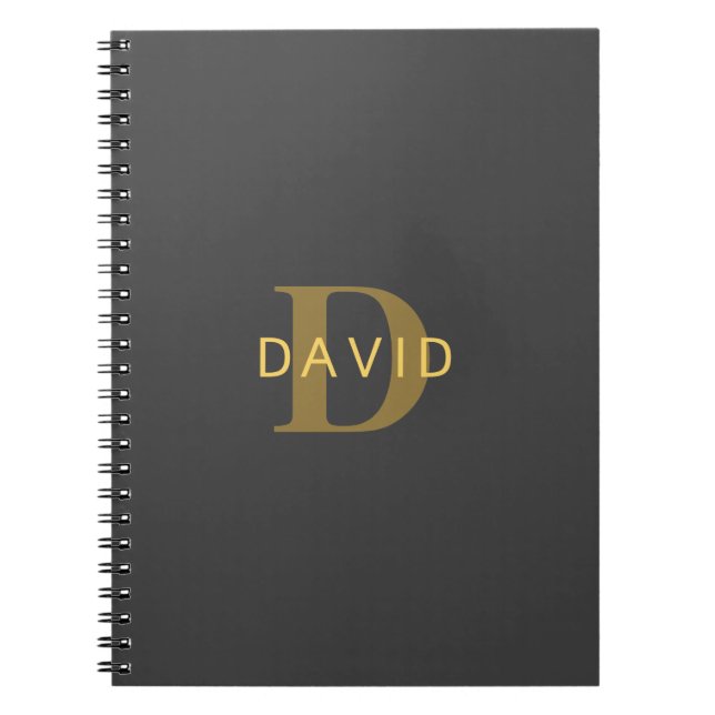 Stylish Name & Monogram | Gold & Dark Grey Notebook (Front)