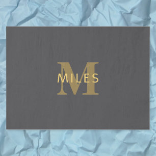 Stylish Name & Monogram   Gold & Dark Grey Tissue Paper