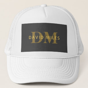Stylish Name & Monogram   Gold & Dark Grey Trucker Hat