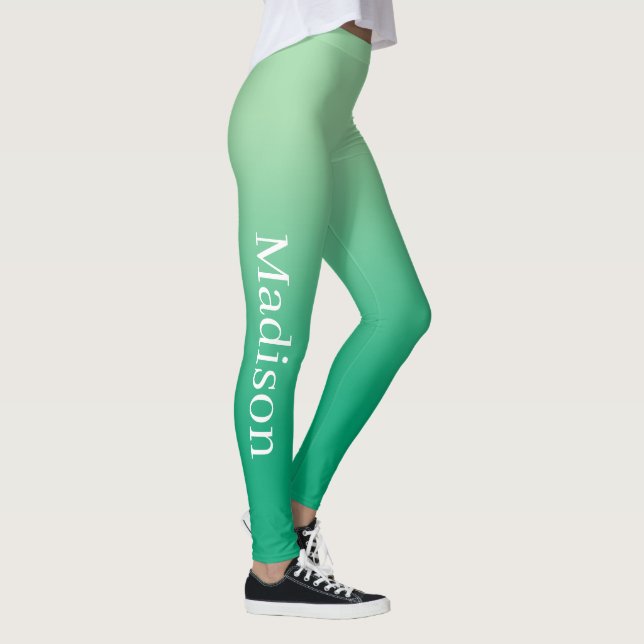 Stylish Name on Light to Dark Green Gradient Leggings (Right)