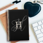 Stylish Name with Calligraphy Monogram Black Planner<br><div class="desc">Stylish and beautiful, this monogram design displays the initial of your first name in both a simple serif font and an elegant calligraphy font in the background. Your name is displayed below your monogram initial in this unique typography custom design. The three elements blend together with a sophisticated harmony and...</div>