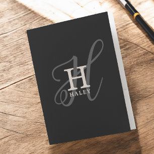 Stylish Name with Calligraphy Monogram Black Pocket Folder