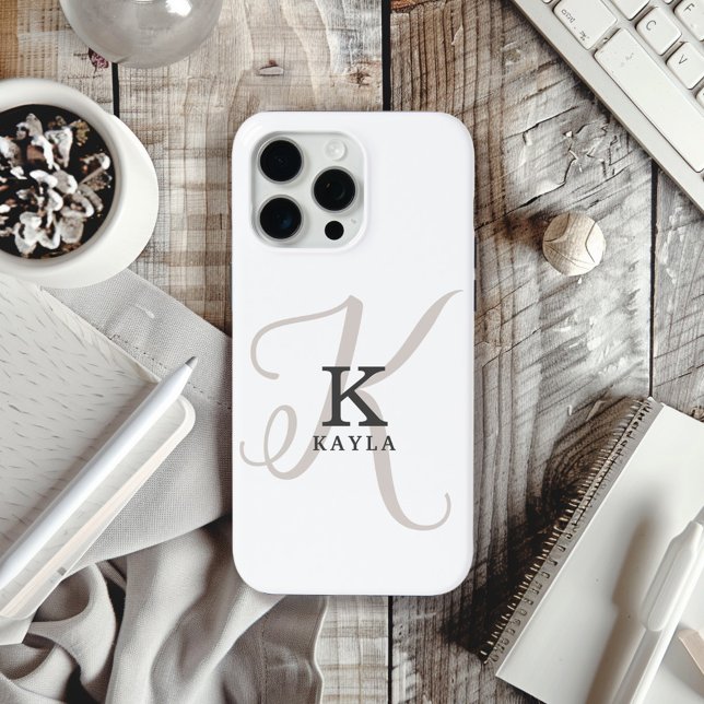Stylish Name with Calligraphy Monogram on White Case-Mate iPhone Case (Creator Uploaded)