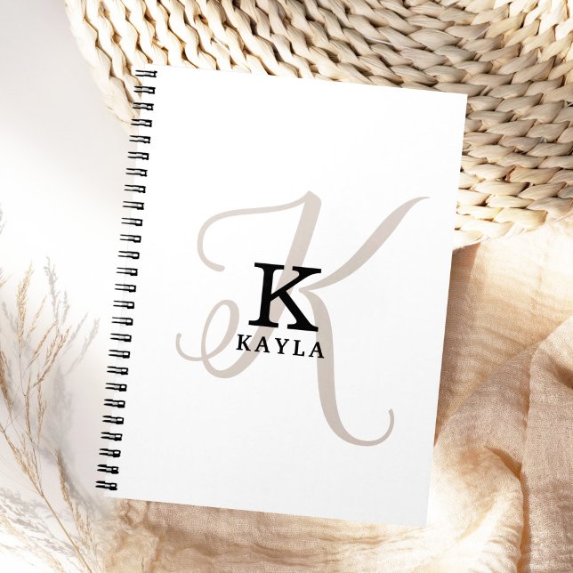 Stylish Name with Calligraphy Monogram on White Notebook (Creator Uploaded)