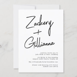 Stylish NAMES   Modern Black & White Wedding Invit Invitation