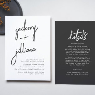 Stylish NAMES Modern Details on Back Wedding Invitation