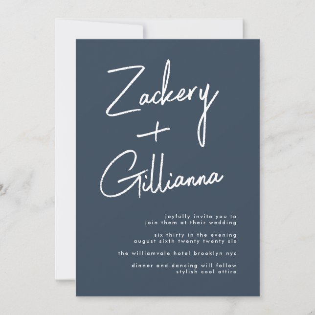 Stylish NAMES | Modern Navy Blue Wedding Invitation (Front)