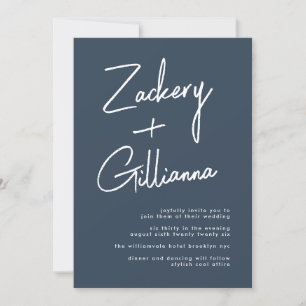 Stylish NAMES   Modern Navy Blue Wedding Invitation