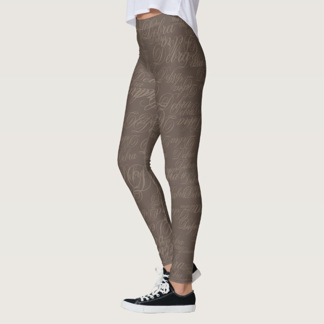 stylish names pattern typography grey leggings (Left)
