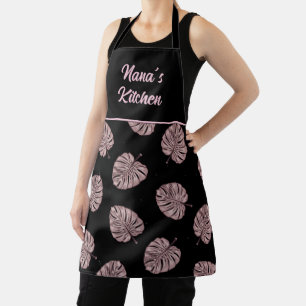 Stylish Nana Kitchen Black Pink Leaves Foliage Apron