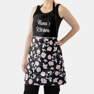 Stylish Nana Kitchen Pink Roses Floral Pattern Apron