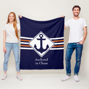 Stylish NAUTICAL   Anchored in Christ CUSTOMIZABLE Fleece Blanket