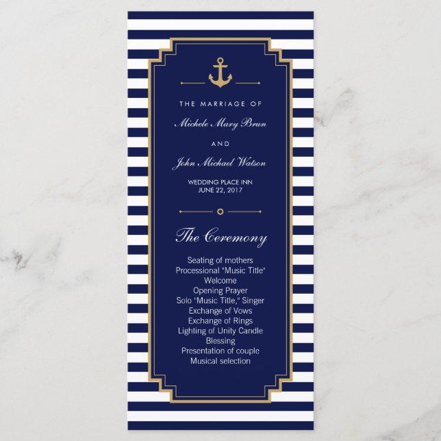 Stylish Nautical Blue Wedding Program Rack Cards (Front)