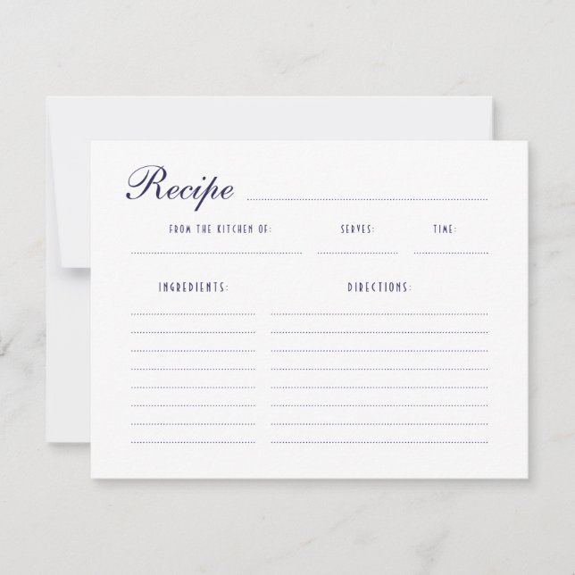 Stylish Nautical Bridal Shower Recipe Cards (Front)