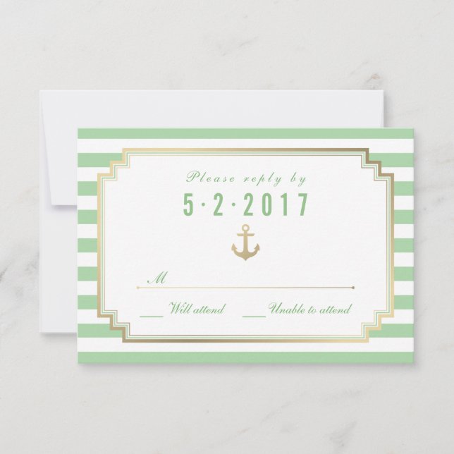 Stylish Nautical Custom Mint White RSVP Card (Front)