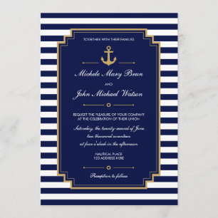 Stylish Nautical Dark Blue Wedding Invitation