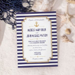 Stylish Nautical Gold Anchor Wedding Invitation<br><div class="desc">Customize this stylish modern Nautical Wedding Invitation with a gold anchor. Please note that gold in this design is a flat color print and is not an actual gold color. Blue and white striped design, set as a template for an easy online customization. Available also as a instant digital download....</div>