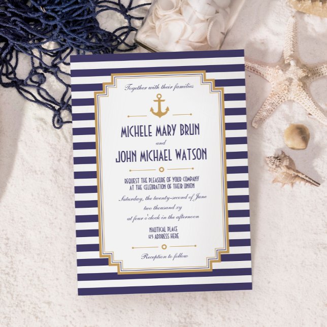 Stylish Nautical Gold Anchor Wedding Invitation (Creator Uploaded)