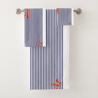 Stylish Nautical Navy And White Vertical Striped Bath Towel Set