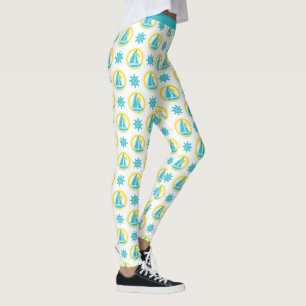 Stylish Nautical Sailboat Blue Yellow Yoga Leggings