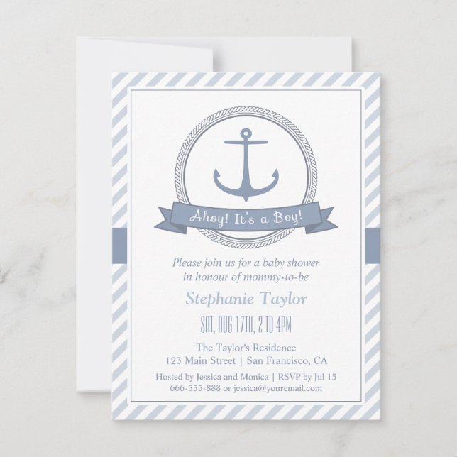 Stylish Nautical Themed Baby Shower Invitations (Front)