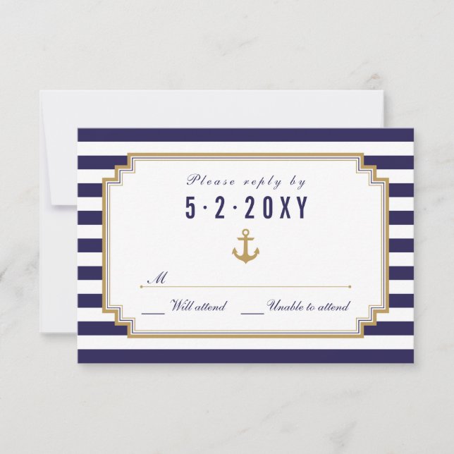 Stylish Nautical Wedding RSVP Card (Front)