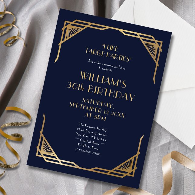 Stylish Navy Blue and Gold Men's 30th Birthday  Invitation (Creator Uploaded)