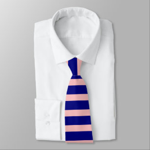 Stylish Navy Blue and Pink Horizontal Stripes Tie