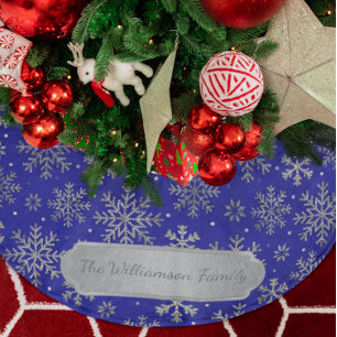 Stylish Navy Blue Christmas   Elegant Snowflakes Brushed Polyester Tree Skirt