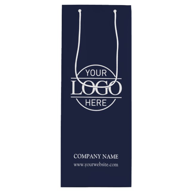 Stylish Navy Blue Corporate Company Business Logo Wine Gift Bag (Front)
