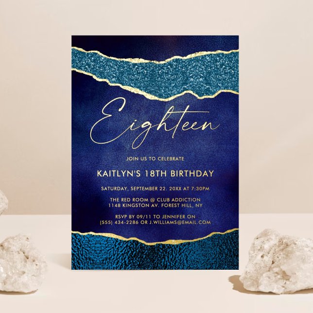 Stylish Navy Blue Geoed Agate 18th Birthday Real (Creator Uploaded)