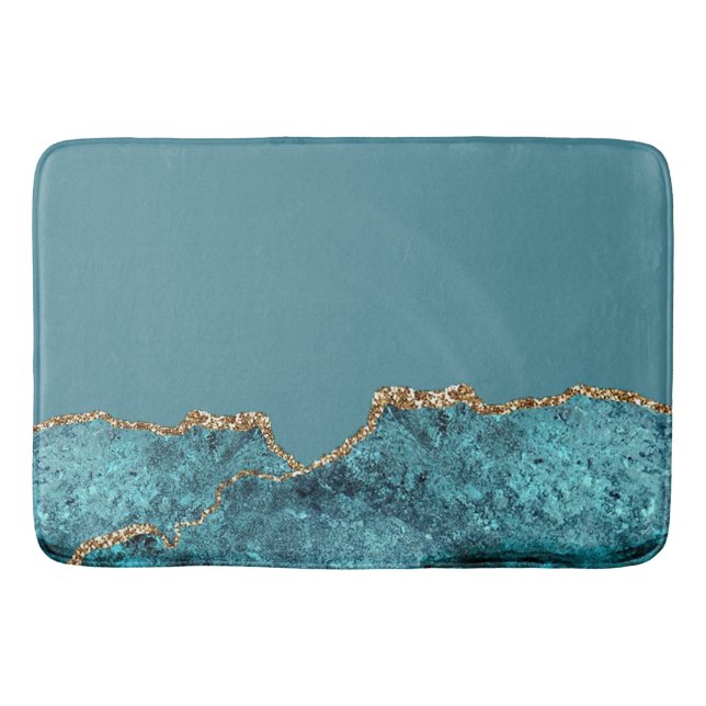 Stylish Navy Blue Gold Agate Geode Chic Bath Mat (Front)