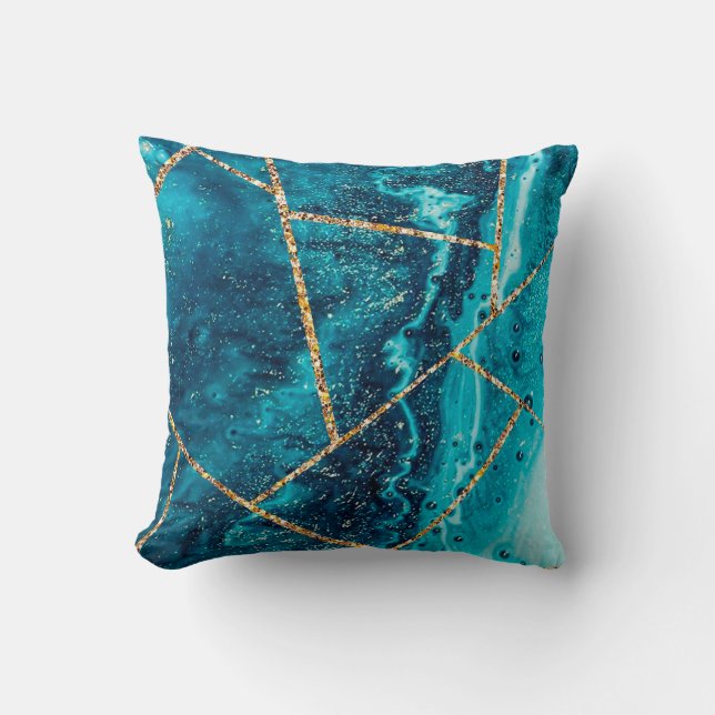 Stylish Navy Blue Gold Agate Geode Chic Monogram Cushion (Front)