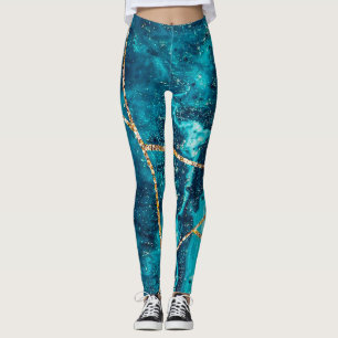 Stylish Navy Blue Gold Agate Geode Chic Monogram Leggings