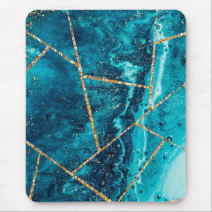 Stylish Navy Blue Gold Agate Geode Chic Monogram Mouse Mat