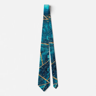 Stylish Navy Blue Gold Agate Geode Chic Monogram Tie