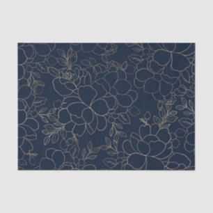 Stylish navy blue gold hand drawn floral tissue paper