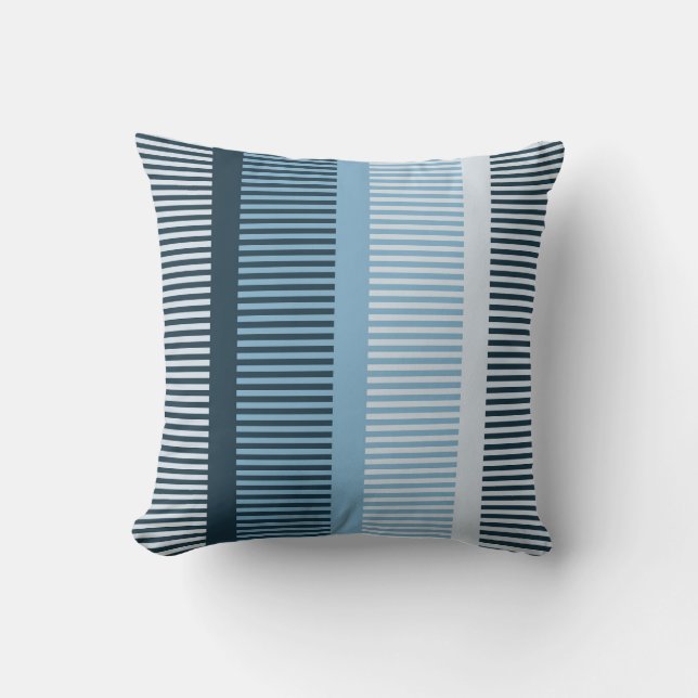 Stylish Navy Blue Grey Stripes Cushion (Front)