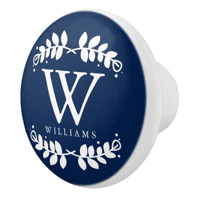 Stylish Navy Blue Monogram Ceramic Knob (Right)