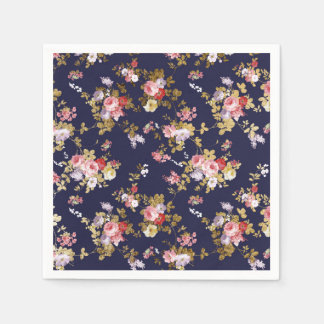Stylish navy blue pink gold boho floral napkin