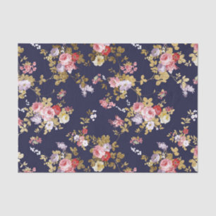 Stylish navy blue pink gold boho floral tissue paper