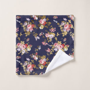 Stylish navy blue pink gold boho floral wash cloth