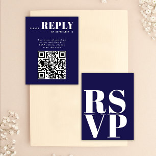 Stylish Navy Blue RSVP Cards for Wedding QR Code