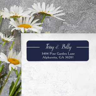 Stylish Navy Blue Script Wedding Return Address