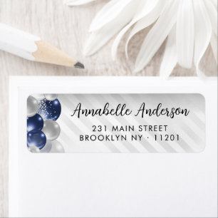 Stylish Navy Blue Silver Balloon Glitter Birthday 