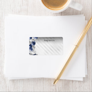 Stylish Navy Blue Silver Balloon Glitter Birthday Label