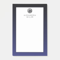 Stylish Navy Blue Silver Monogram Post-it Notes