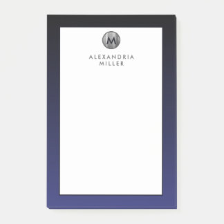 Stylish Navy Blue Silver Monogram Post-it Notes